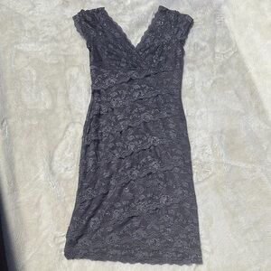 Marina Grey Lace Midi Dress | Elegant Cocktail & Wedding Guest Style Size 4